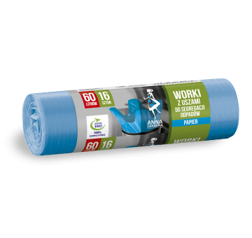 Worki z uszami do segregacji odpadów PAPIER 60L 16szt niebieskie