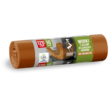 Worki z uszami do segregacji odpadów BIO 120L 10szt brązowe