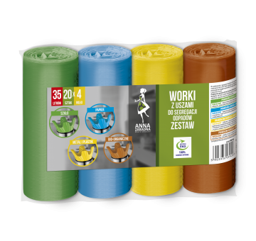 Worki z uszami do segregacji odpadów ZESTAW 35L 4x20szt