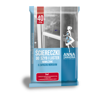 Ściereczki nawilżane do szyb i luster o zapachu morskim 40szt