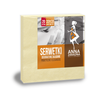 Serwetki trójwarstwowe składane 33x33cm 20szt żółte pastelowe
