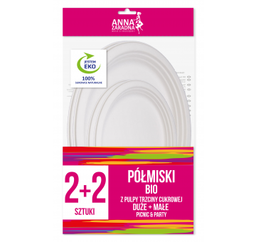 Półmiski BIO z pulpy trzciny cukrowej DUŻE 2szt + MAŁE 2szt