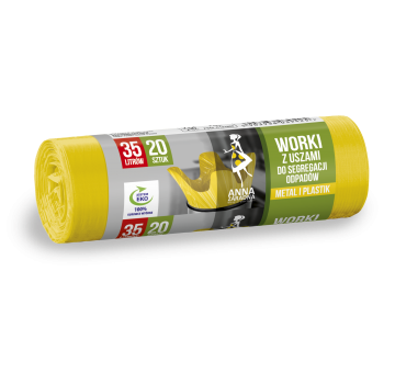 Worki z uszami do segregacji odpadów PLASTIK METAL 35L 20szt żółte
