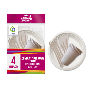 Zestaw piknikowy z pulpy trzciny cukrowej 4 komplety
